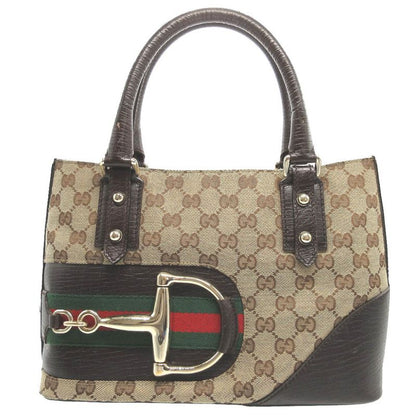 Gucci 137475 Sherry GG Canvas Leather Beige Brown Handbag 1789 Gucci