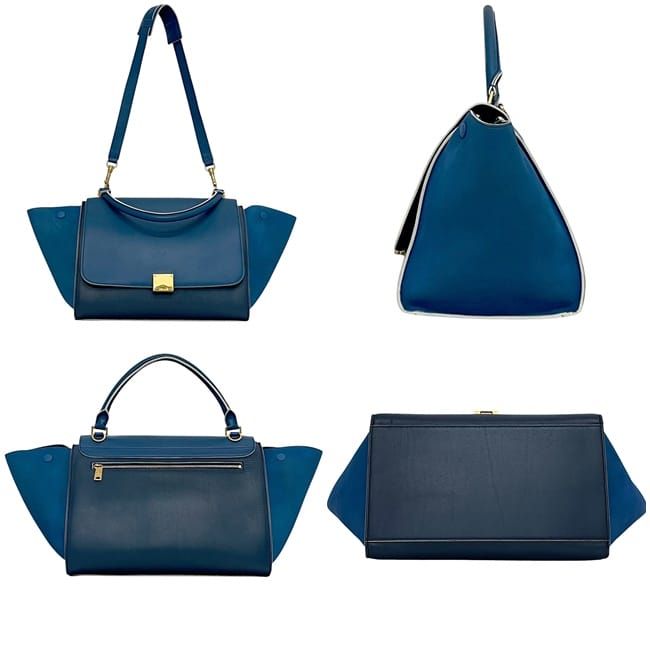 Celine 2 Way Bag Trapeze Blue Navy Excellent Condition Leather Preowned