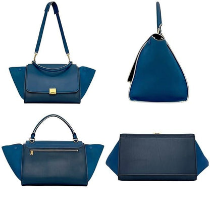 Celine 2 Way Bag Trapeze Blue Navy Excellent Condition Leather Preowned
