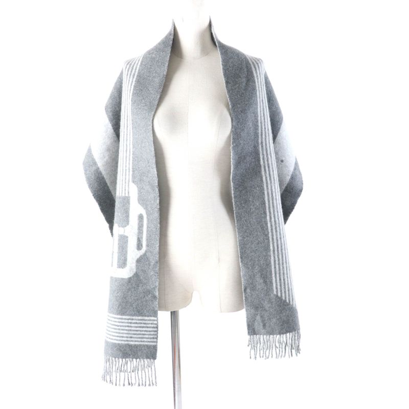 Hermes Sangre À Bucle 100% Cashmere Anthogracito / Gris Cles Fringed Scarf 39 X
