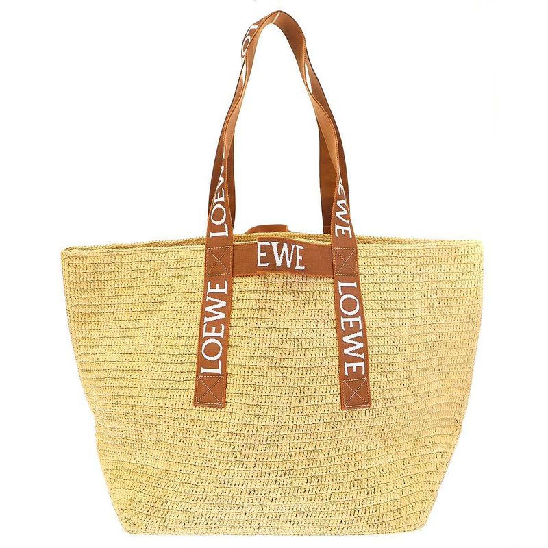 Loewe Fold Shopper Raffia Tote Bag Beige