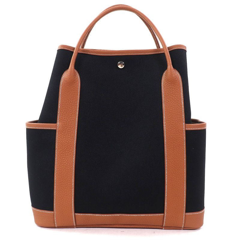 Hermes Garden Party Pocket Vertical Toile Military/negonda Serie Button Tote