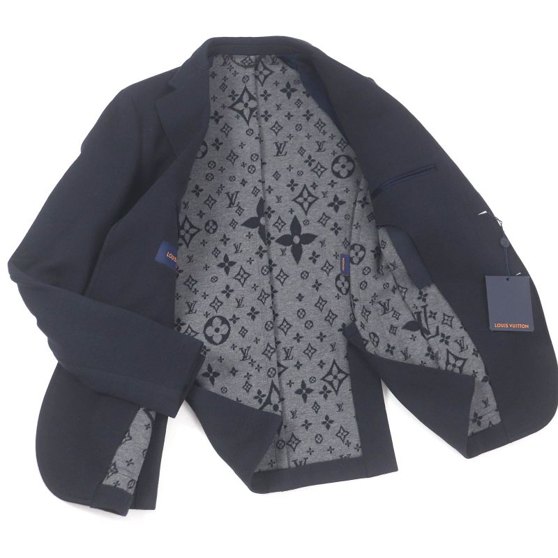 Louis Vuitton 21SS Wool Cotton Monogram Jersey Single Tailored Jacket Navy 46