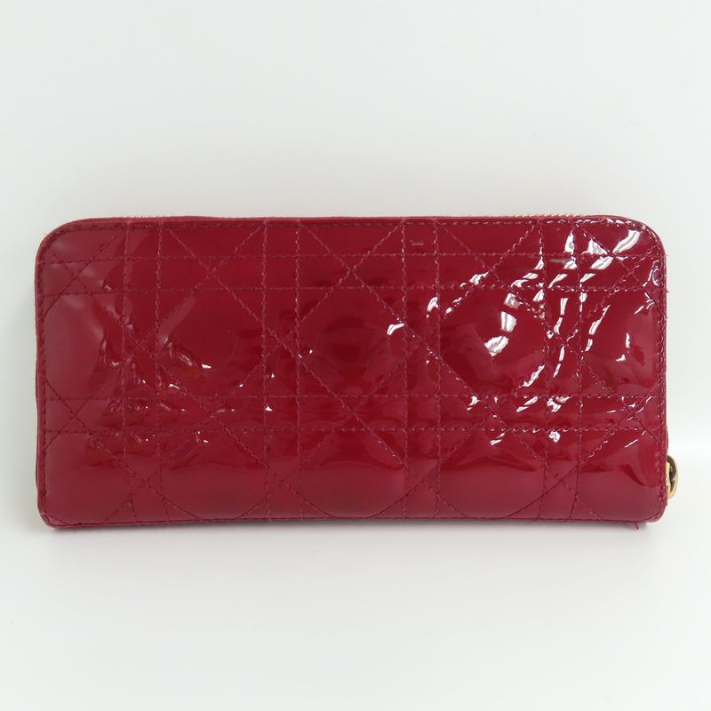 Dior Canage Round Zipper Long Wallet Lady Red Gold Hardware Charm