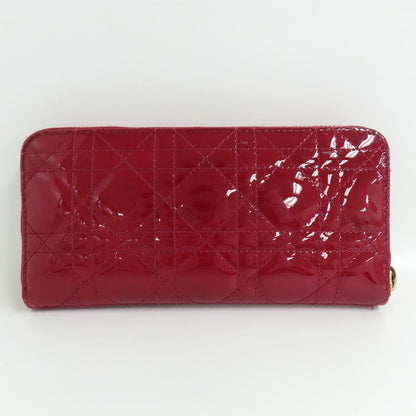Dior Canage Round Zipper Long Wallet Lady Red Gold Hardware Charm