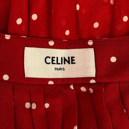 Celine | By Hedi Slimane Edith Liman Dot Print Georgette Pleated Skirt | 36 |