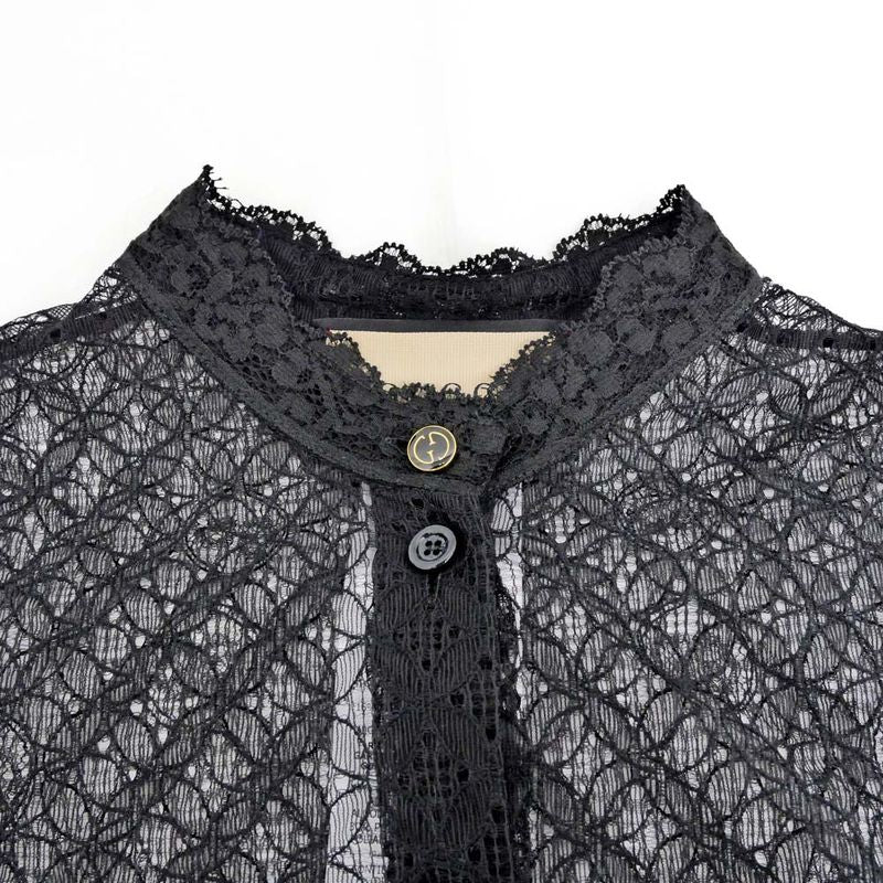 Gucci See Through Shirt With Inner Size 38 Black 717104 Long Sleeve