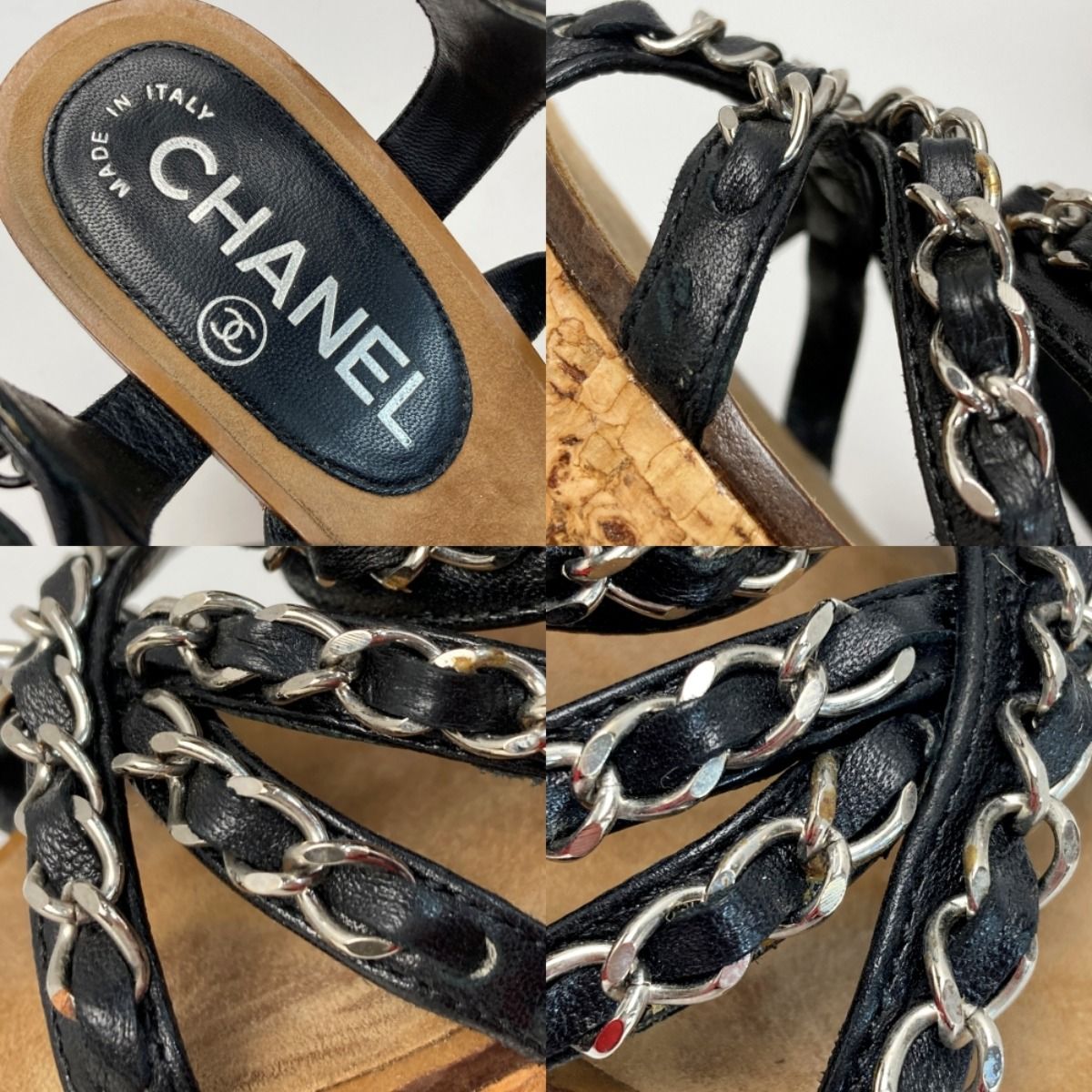 Chanel Chain Cork Wedge Sandals 34½ (equivalent to 21.5cm (8.46in)) Black