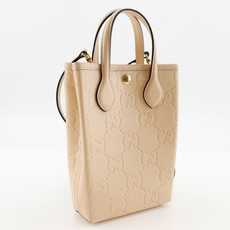 Gucci Super Mini Bag 2WAY Shoulder Jumbo GG 790133 Leather Beige Ladies Handbag