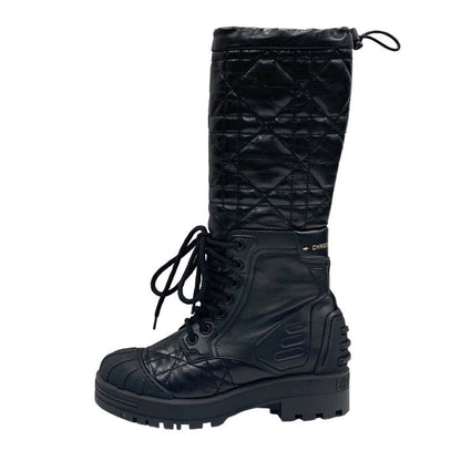 Christian Dioriron Boots Long Boots Middle Boots Quilted Lace-up Leather Black