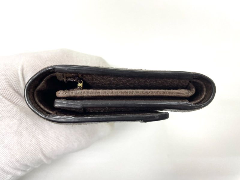 Gucci Ophidia GG Supreme PVC X Leather Compact Wallet 523174 Beige X Ebène Made