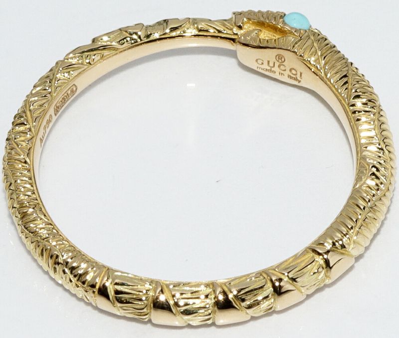 Gucci 18K Yellow Gold Turquoise 2P Ouroboros Ring