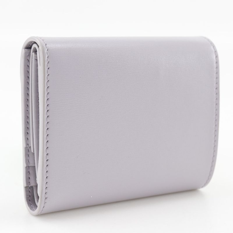 Celine Triomphe Small Flap Wallet Compact Wallet Leather Purple Women's Trifold