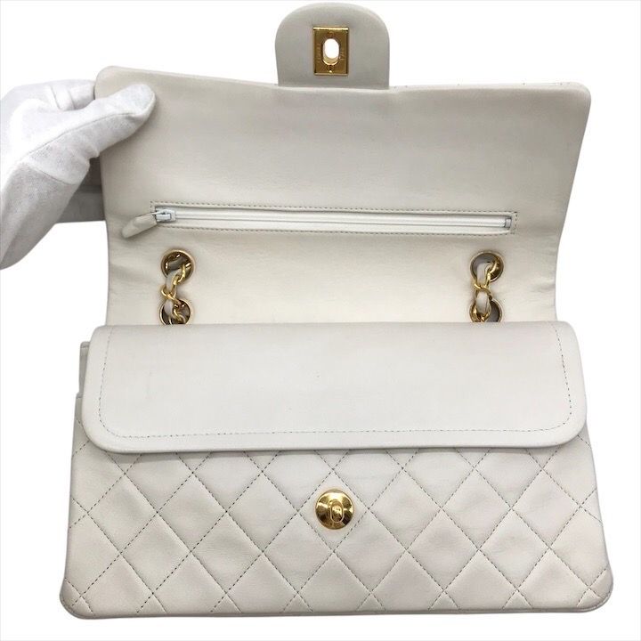 Chanel Lambskin Double Flap Chain Shoulder Bag White