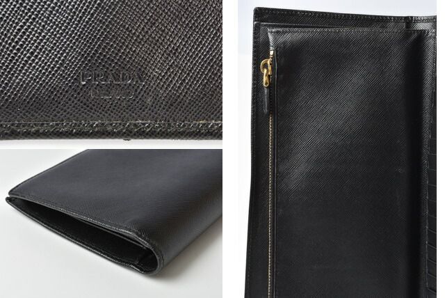 Prada Wallet Men's Prada Long Wallet 1m1302 Saffiano Shape Pressed Leather NERO