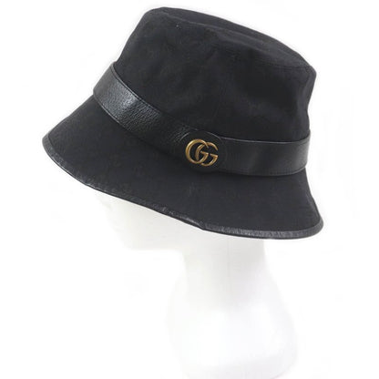 Gucci 576587 GG Canvas Leather Piping Fedora Hat Bucket Hat Black M/58cm