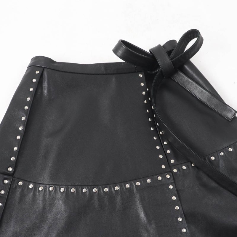 Balenciaga 457902 Studded Long Length Leather Wrap Skirt Rolled Skirt Black 38
