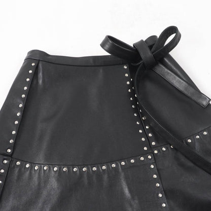 Balenciaga 457902 Studded Long Length Leather Wrap Skirt Rolled Skirt Black 38