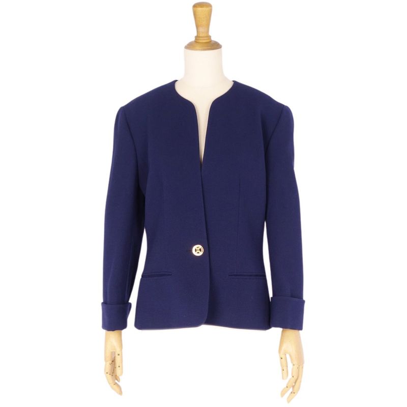 Vintage Celine Jacket Collarless Jacket Macadam Button Wool Outerwear Women 38