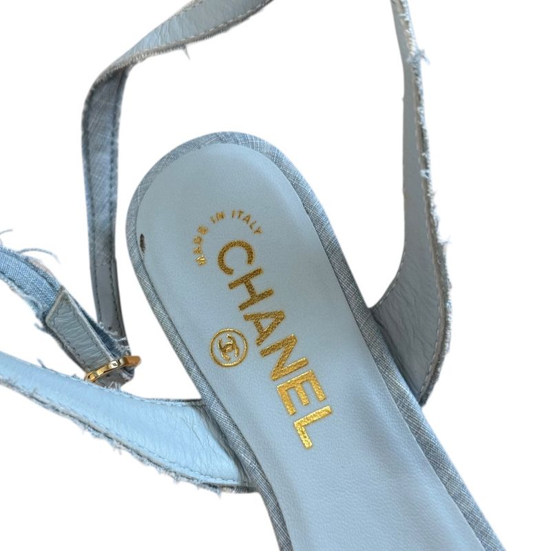 Chanel Coco Mark Open Toe Ankle Strap Wedge Sole Sandals 34 1/2 21.5cm (8.46in)