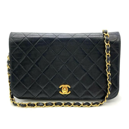 Chanel Matelasse Chain Shoulder Bag Lambskin Black Gold Hardware