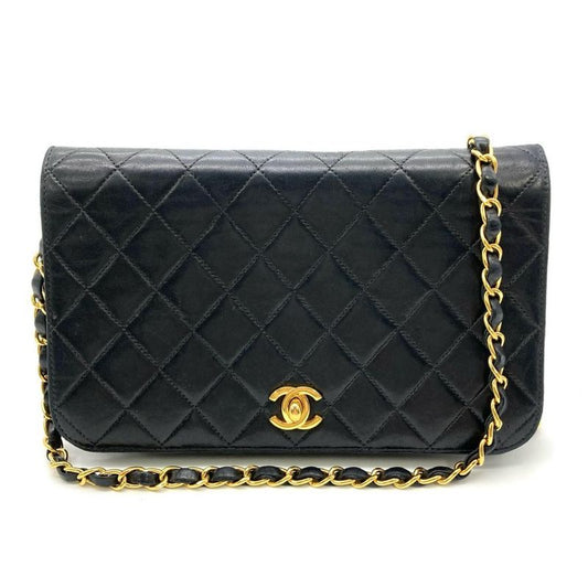 Chanel Matelasse Chain Shoulder Bag Lambskin Black Gold Hardware