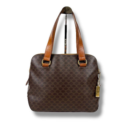 Celine Mini Tote Handbag With Macadam Pattern Triomphe Brown Pvcleather Charm