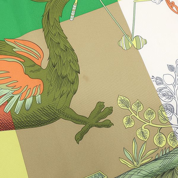 Hermes Scarf Carre 90 Carre Silk Green Yellow and Orange [della Cavalleria