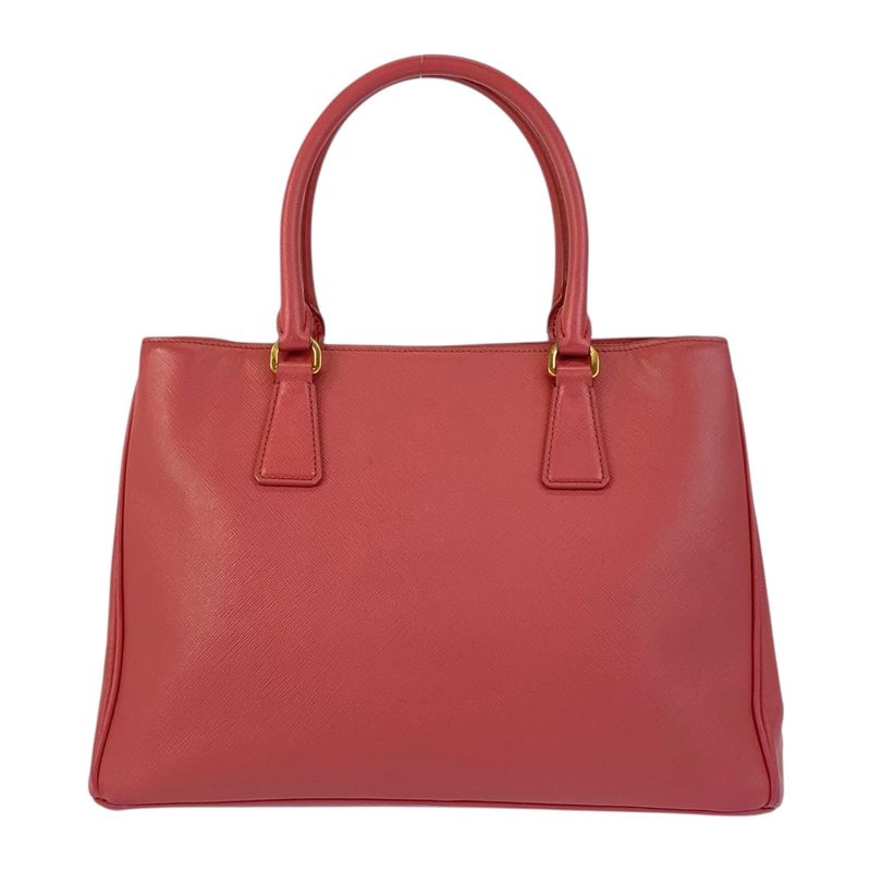 Prada Saffiano Triangle Logo Plate Pink Gold Hardware Leather Handbag Tote Bag