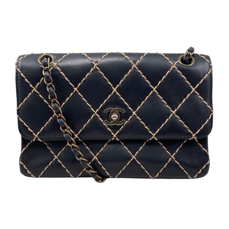 Chanel Shoulder Bag Wildstitch Line 14687 Matelasse Coco Mark Calf Leather