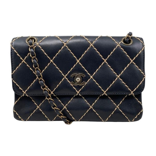 Chanel Shoulder Bag Wildstitch Line 14687 Matelasse Coco Mark Calf Leather