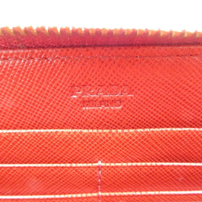 Prada Ribbon 1m0506 Saffiano Leather Gold Hardware Red Round Zipper Long Wallet