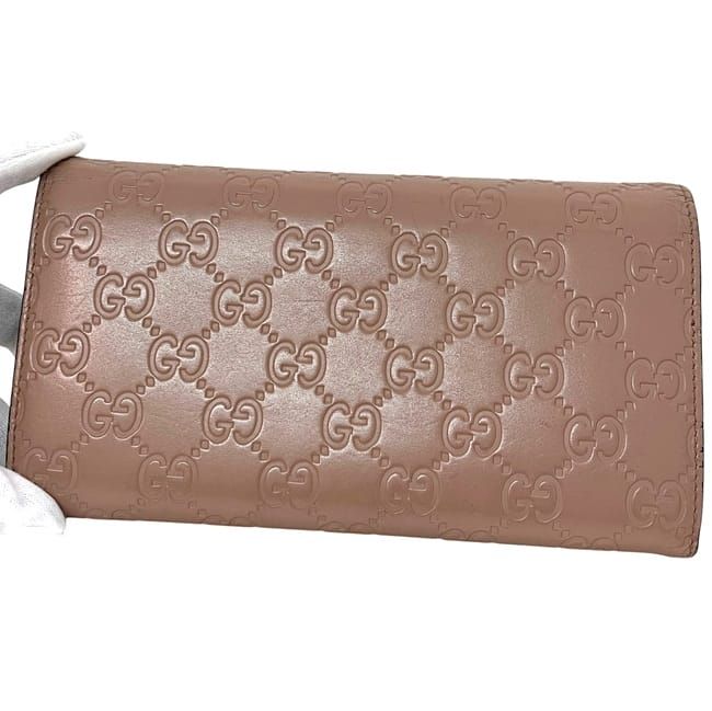 Gucci Bifold Long Wallet Pink Beige Striped 388679 Wallet Leather