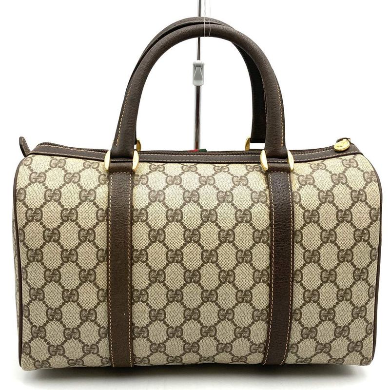 Gucci 40 02 Boston Bag Handbag GG Supreme Leather Brown Ladies Men Old Vintage