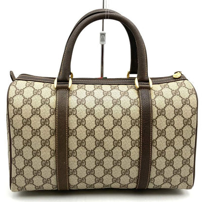 Gucci 40 02 Boston Bag Handbag GG Supreme Leather Brown Ladies Men Old Vintage