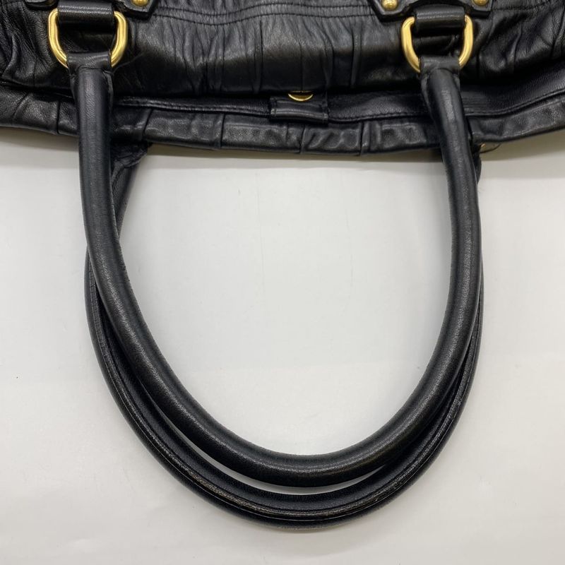 Prada Tote Handbag Gather Leather Black Vintage Ladies Men Fashion Gift