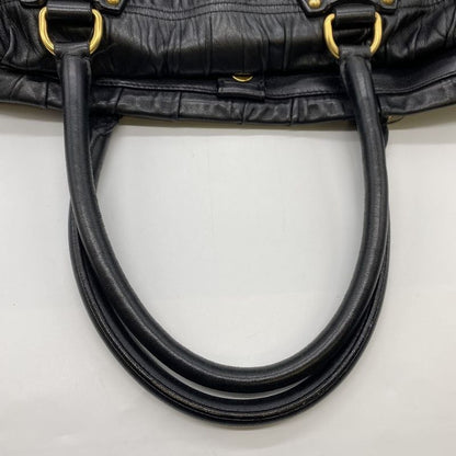 Prada Tote Handbag Gather Leather Black Vintage Ladies Men Fashion Gift