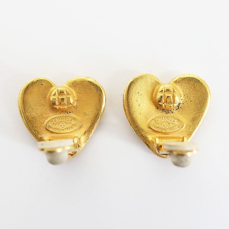 Chanel Earring Heart Coco Mark Gold Pair Accessories - Fashion
