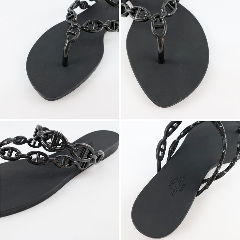 Hermes Island Sandals Chaine D'ancre Black Rubber - Notation Size 36