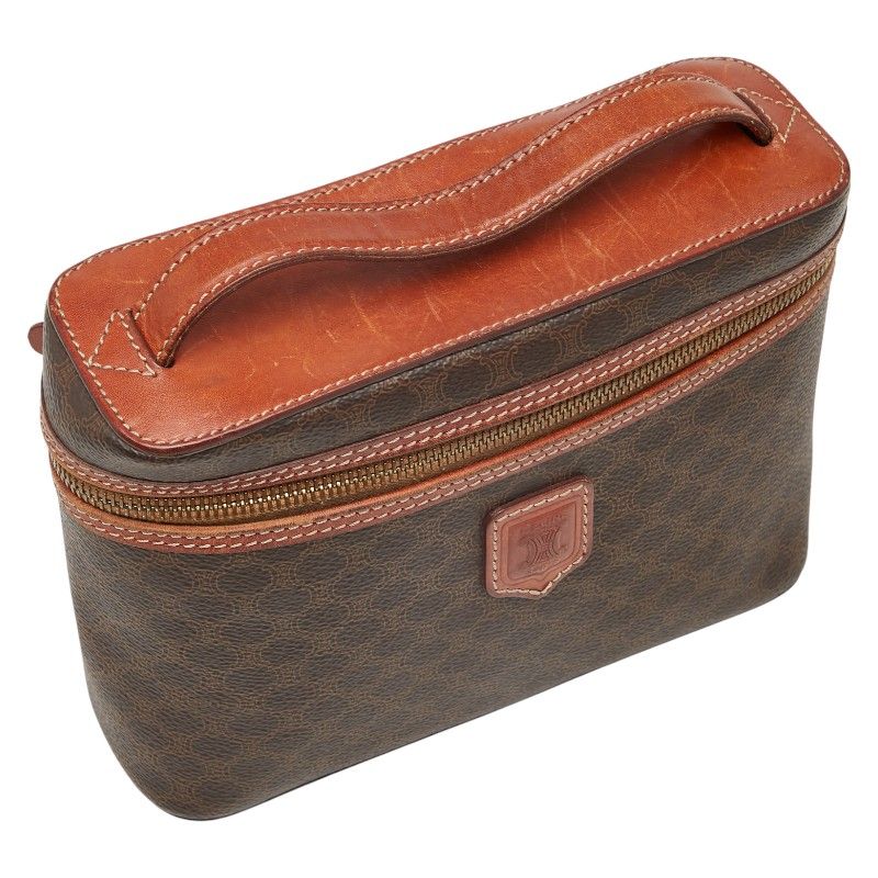 Celine Macadam Vanity Bag Cosmetic Pouch Brown PVC Leather Women Celine