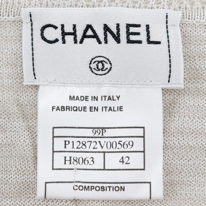Chanel Logo Plate P12872v00569 Cotton Beige Women's Cardigan