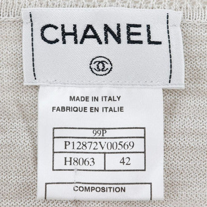 Chanel Logo Plate P12872v00569 Cotton Beige Women's Cardigan