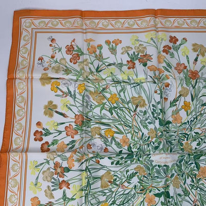 Hermes Carre 90 Wild Carnation Or Nadesico Silk Scarf Orange