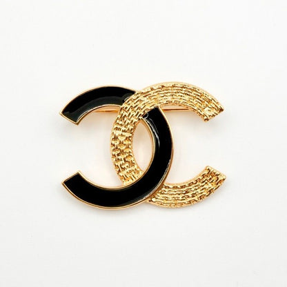 Chanel Brooch Corsage Gold Black Here Mark
