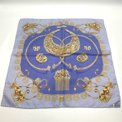 Hermes Carré 42 Golden Knight 100% Silk Scarf Blue Used 005541