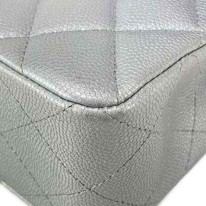 Chanel Shoulder Bag Double Flap Matelasse A01113 Metallic Gray Metal Serial