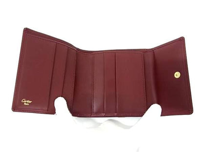 Cartier Leather Trifold Wallet With Coin Purse Coin Purse Billfold Bordeaux