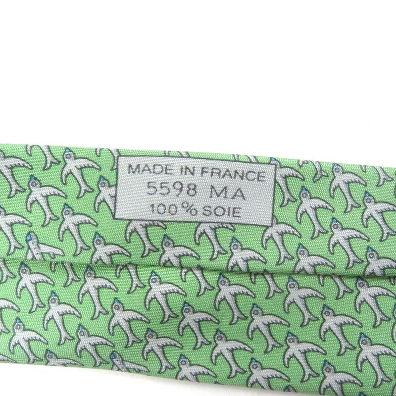 Hermes 5598ma Silk 100% Airplane Plane Plate All Over Pattern Wide Tie Green