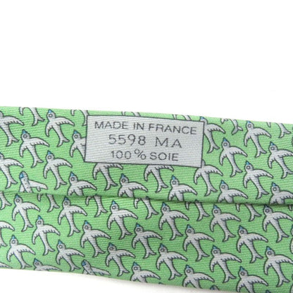 Hermes 5598ma Silk 100% Airplane Plane Plate All Over Pattern Wide Tie Green