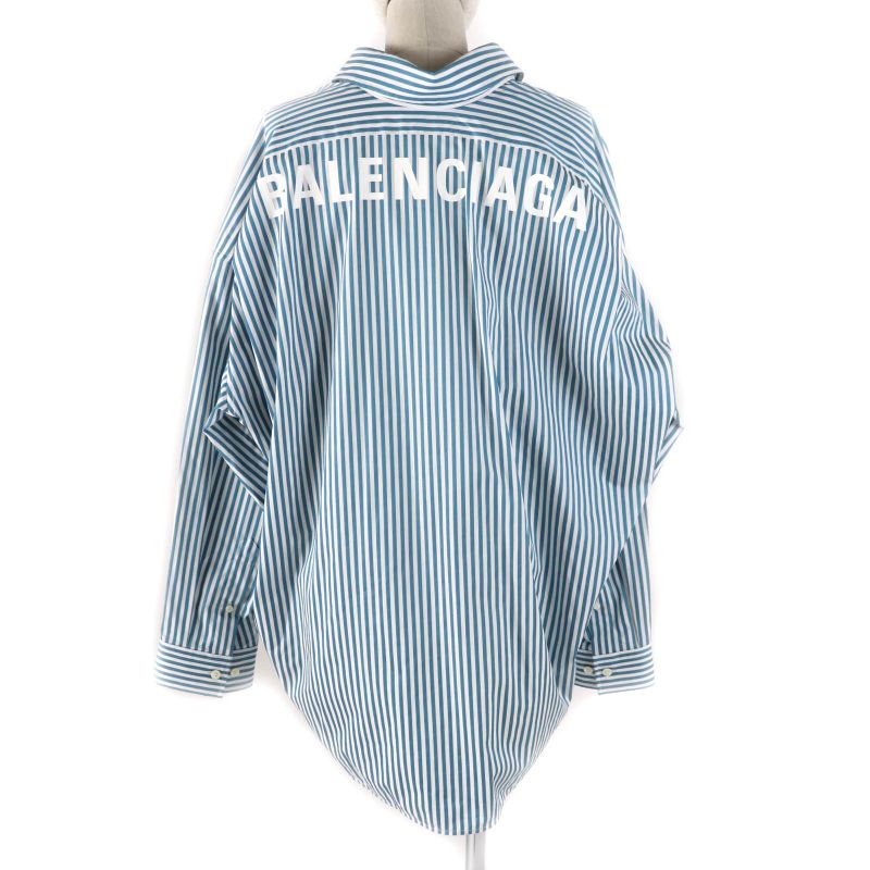 Balenciaga 21AW 622050 100% Cotton Logo Stripe Oversized Long Sleeve Shirt